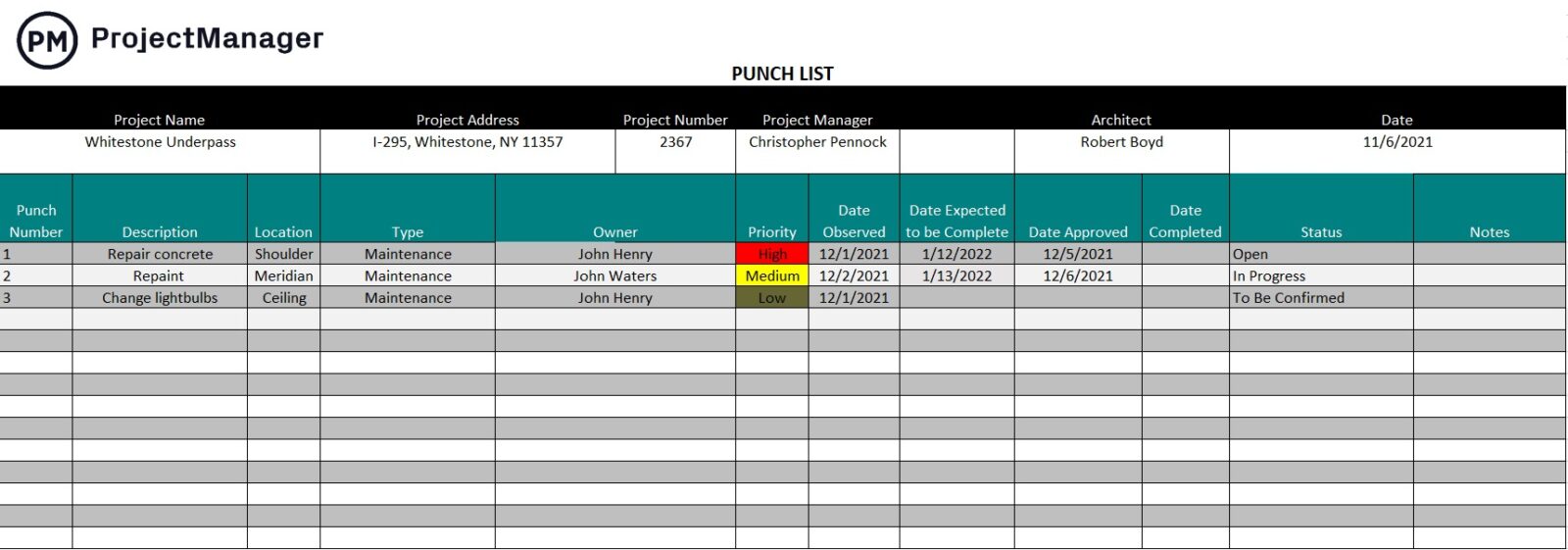 Punch List Template For Excel ProjectManager app punch-list-template-for-excel-projectmanager-app